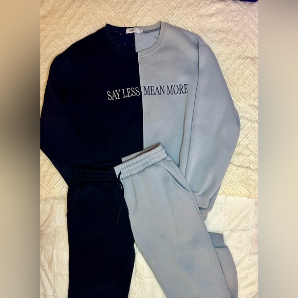 MAYFAIR Comfy Set, Say Less Mean More Cozy Oversize Sweatsuit, Blue - Picture 4 of 15